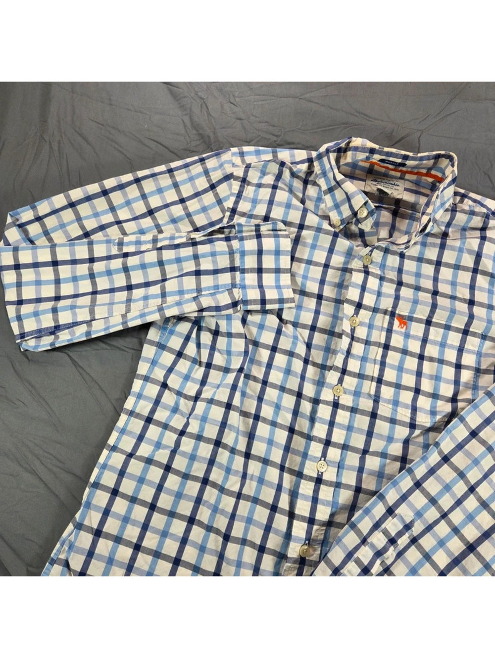 Abercrombie & Fitch blue and white checkered muscle fit button-down shirt